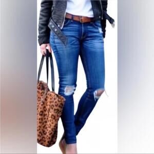 Rag and bone Preston destroyed skinny jeans, stretch denim, size 27, blue